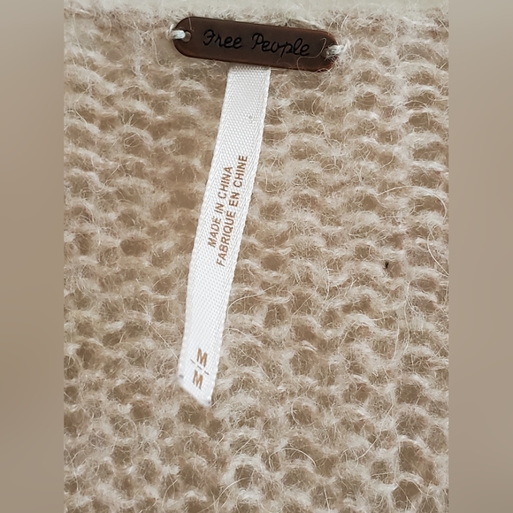 free people cozy kisses natural soft striped open cardigan sweater M - Picture 8 of 8